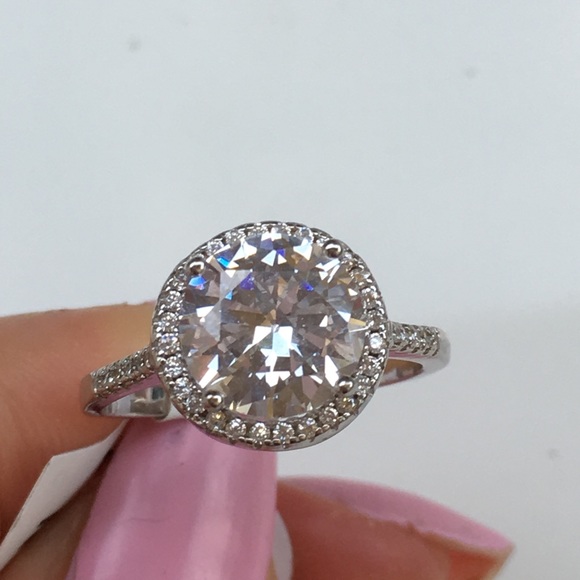 14k white gold halo ring engagement wedding - Picture 3 of 8